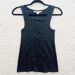 Tank Top Cami Victoria Secret Rib Halter Black Lace Baddie Y2K Goth Fairy Sz S